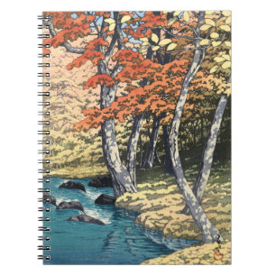 Cuaderno Cartel Shin-hanga del Arce Rojo Japonés del Río