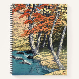Cuaderno Cartel Shin-hanga del Arce Rojo Japonés del Río