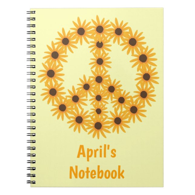 Cuaderno Carteles personalizados de signo de paz de girasol (Frente)