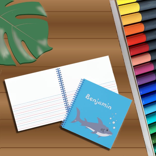 Cuaderno Cartoon Shark Kid Blue Handwriting -Art Notebook (Subido por el creador)