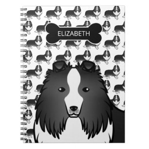 Cuaderno Cartoon Sheltie Bi-Negro Con Hueso De Perro Y Nomb