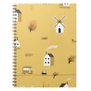 Cuaderno Casa colorida, árboles, paisaje de caballos