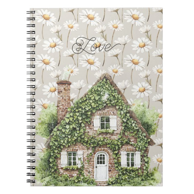 Cuaderno Casa cubierta de flores de margarita de hiedra ver (Frente)