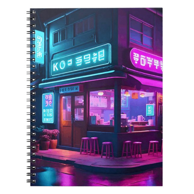 Cuaderno Casa de café coreana neon LoFi Art  (Frente)