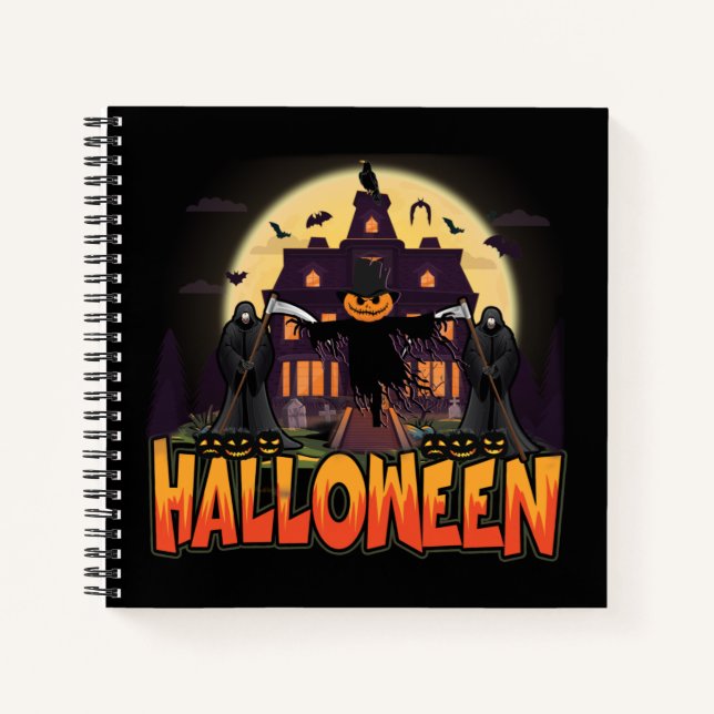 Cuaderno Casa de calabaza asustada, Halloween (Anverso)