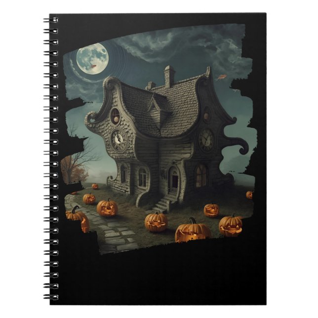 Cuaderno Casa de Halloween encantada con calabazas y luna l (Frente)