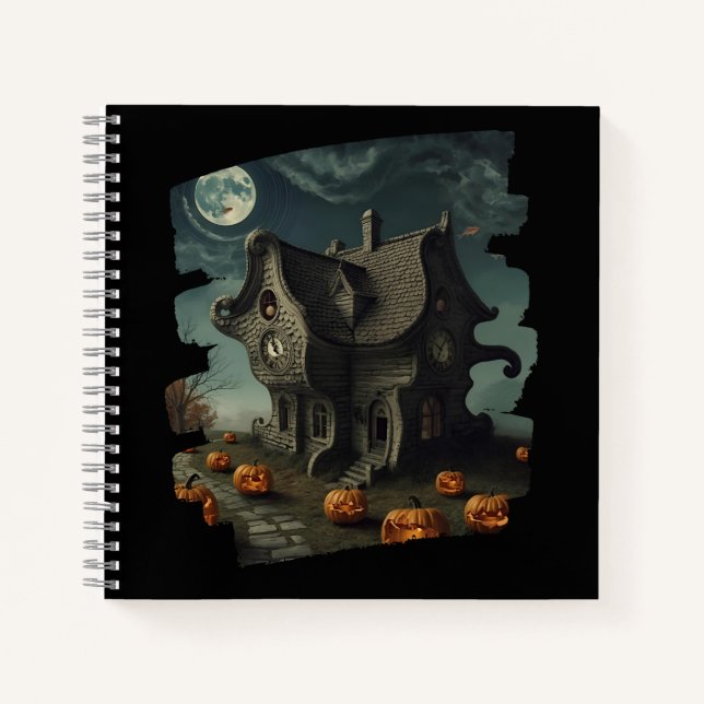 Cuaderno Casa de Halloween encantada con calabazas y luna l (Anverso)