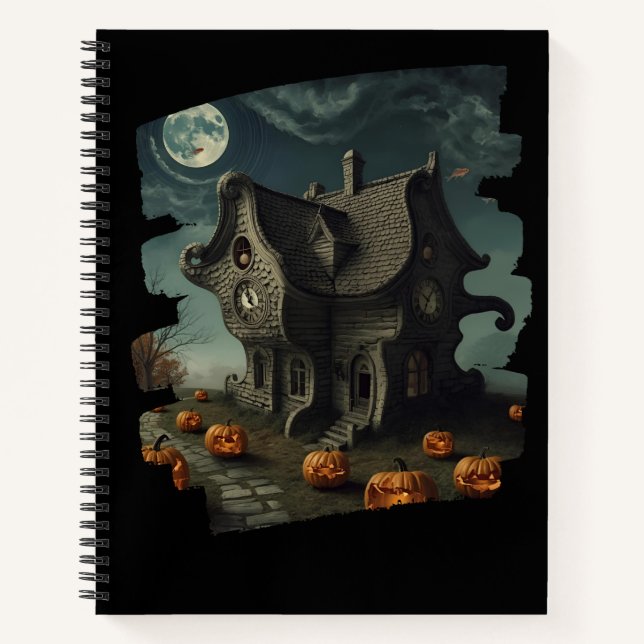 Cuaderno Casa de Halloween encantada con calabazas y luna l (Anverso)