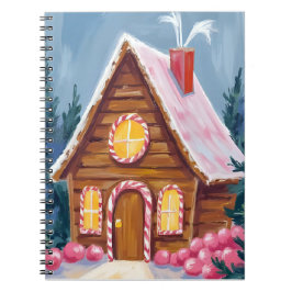 Cuaderno Casa de Pan de Jengibre Rosa Navidad Acuarela