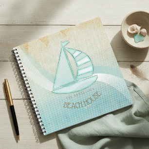 Cuaderno Casa de playa Barco de vela náutico Azul acuático