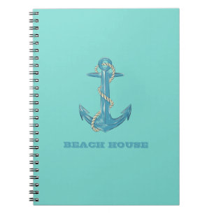 Cuaderno Casa de playa náutica, Ancla, Cuerda, Verde menta
