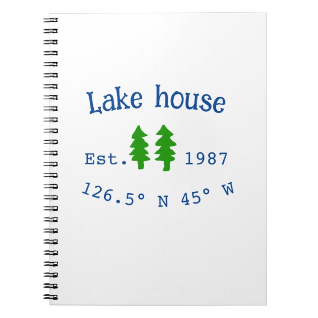 Cuaderno Casa del lago. Fecha año personalizado coordenadas (Frente)