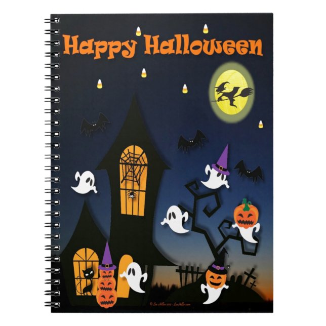 Cuaderno Casa embrujada de Halloween feliz (Frente)
