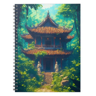 Cuaderno Casa tailandesa iluminada por el sol en una exuber