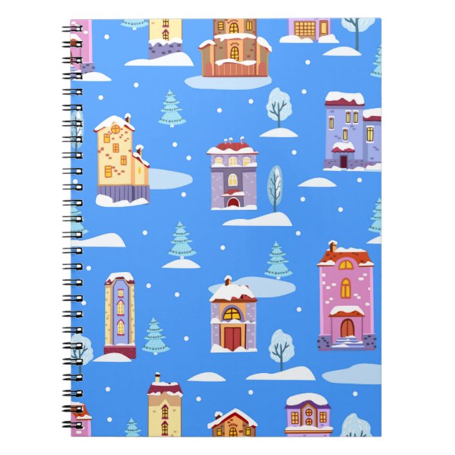 Cuaderno Casas de Invierno Escandinavas Patrón de Nieve (Frente)