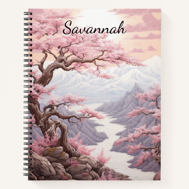 Cuaderno Cascada de flor de cerezo personalizable  (Anverso)