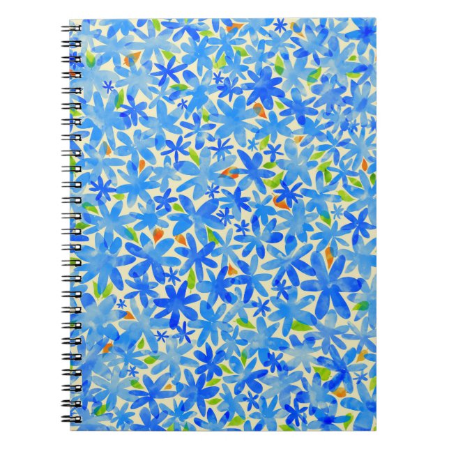 Cuaderno Cascada floral: Flores azules patrón sin foco (Frente)