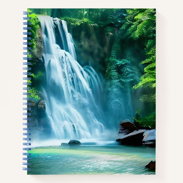 Cuaderno Cascada serena en azul pálido y verde (Anverso)