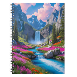 Cuaderno Cascada vibrante y paisaje de montaña