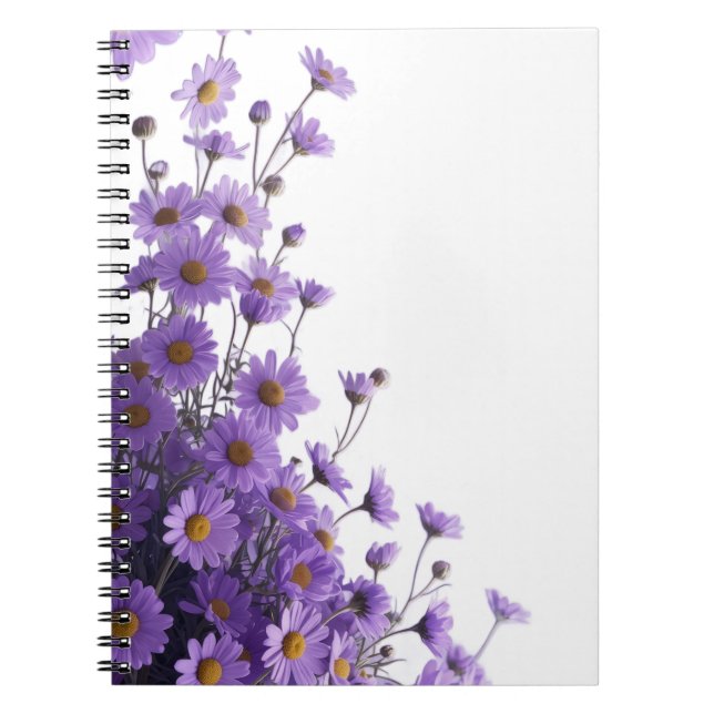 Cuaderno Cascadas de margaritas moradas elegantes sobre lav (Frente)