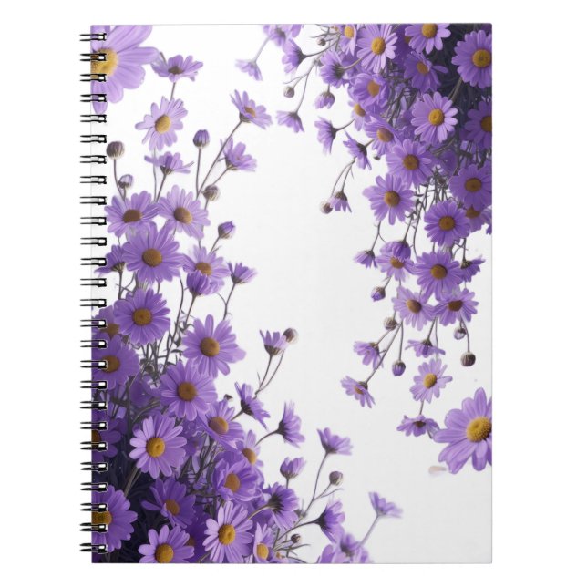Cuaderno Cascadas de margaritas moradas elegantes sobre lav (Frente)