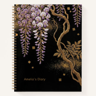 Cuaderno Cascading Fuji: The Maki-e Style Wisteria & Gold
