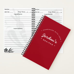 Cuaderno Casero con receta de amor roja personalizada