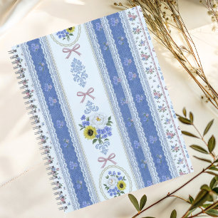 Cuaderno Casita Vintage Floral Encaje Azul Rosa Suave
