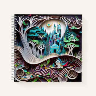 Cuaderno Castillo colorido de arte de papel en el bosque