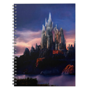 Cuaderno Castillo de cuento de hadas sombrío en una montaña