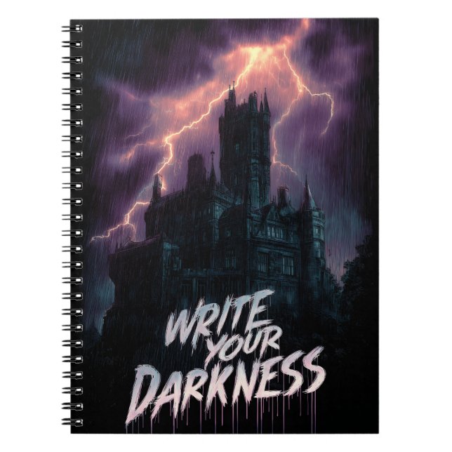 Cuaderno Castillo gótico embrujado bajo tormenta de lluvia  (Frente)