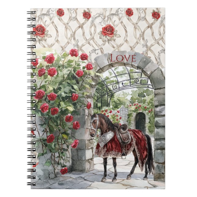 Cuaderno Castillo Rojo Caballo Rosas Románticas Reales (Frente)