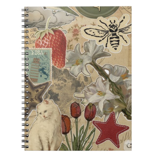 Cuaderno Cat Floral Collage Pattern – Cute Artistic Design (Frente)