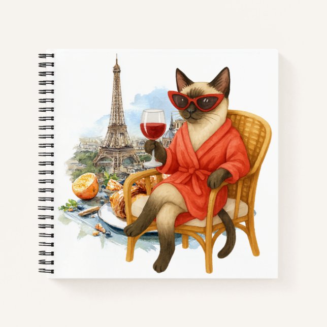 Cuaderno Cat retirement drinking wine in Paris France (Anverso)