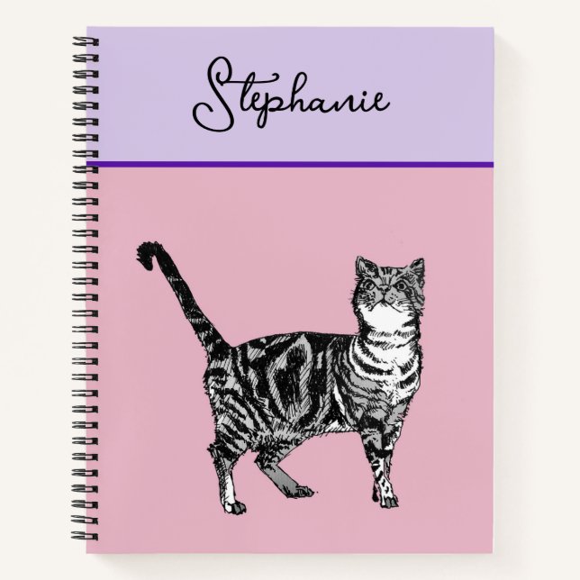 Cuaderno Cat Tabby Pastel Cats Womens Rose Pink Pets (Anverso)