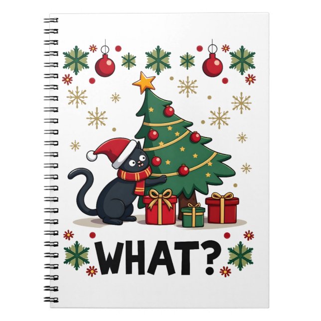 Cuaderno Cat What Funny Black Cat Pushing Christmas Tree Ug (Frente)