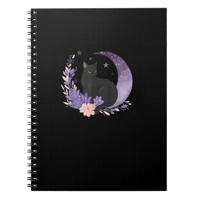 Cuaderno Cat Witchy Moon Flowers Pastel Goth Goblincore (Frente)