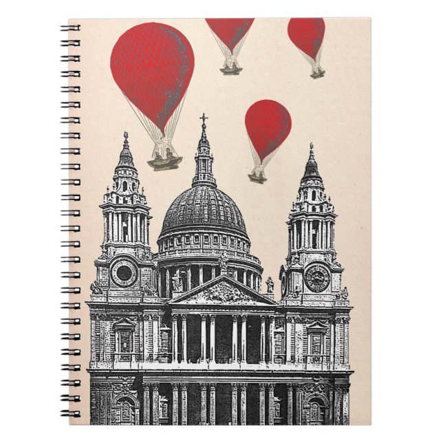 Cuaderno Catedral de St Pauls y globos de aire rojo (Frente)