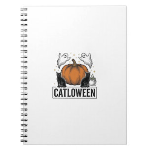 Cuaderno Catloween Gato Negro Fantasma Diseño Vectorial de 