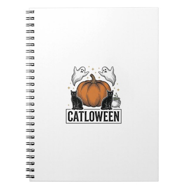 Cuaderno Catloween Gato Negro Fantasma Diseño Vectorial de  (Frente)