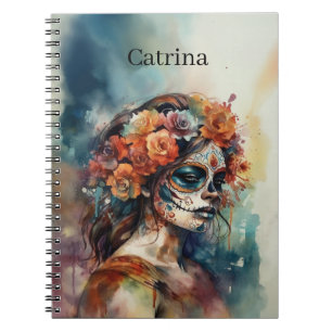 Cuaderno Catrina acuarela Día de los Muertos Cráneo de Azúc