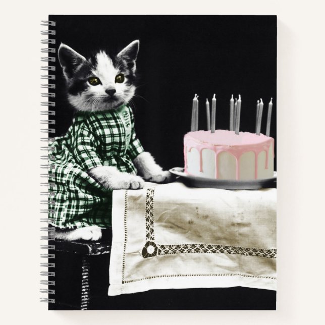 Cuaderno Cats celebrating a birthday with cake and candles (Anverso)