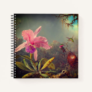 Cuaderno Cattleya Orchid y tres Hummingbirds Heade