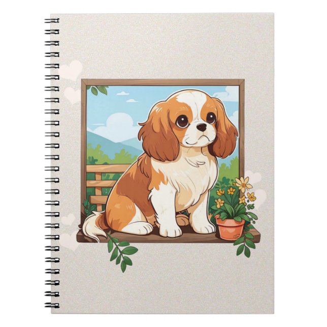 Cuaderno Cavalier King Charles Pastel con flores (Frente)