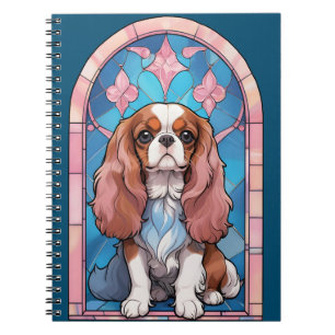 Cuaderno Cavalier King Charles Pastel Vidrio Manchado Rosa