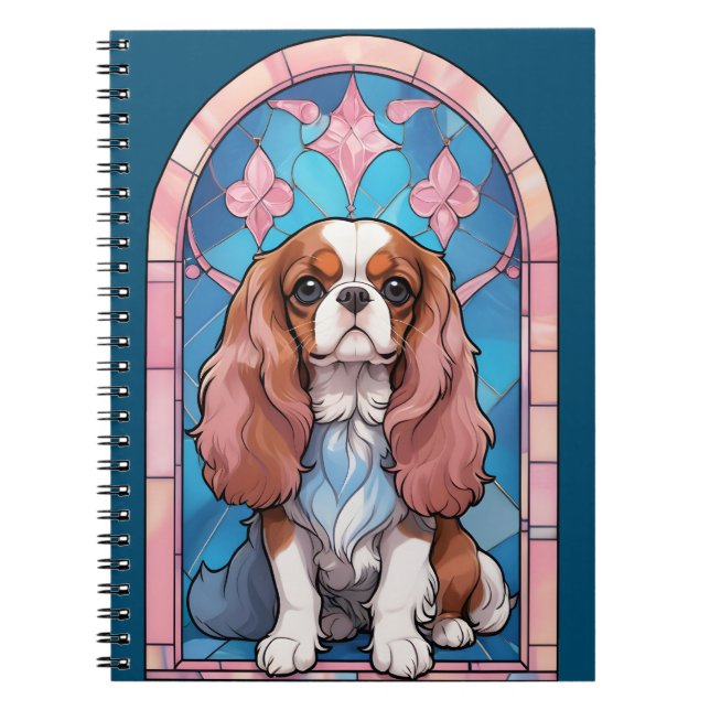Cuaderno Cavalier King Charles Pastel Vidrio Manchado Rosa (Frente)