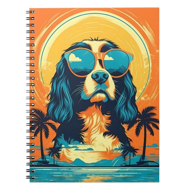 Cuaderno Cavalier King Charles Spaniel con gafas de sol (Frente)