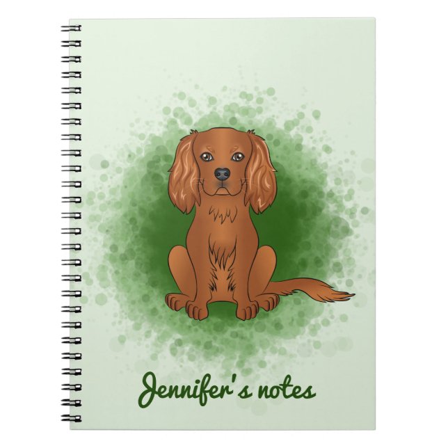 Cuaderno Cavalier King Charles Spaniel de rubí sobre verde (Frente)