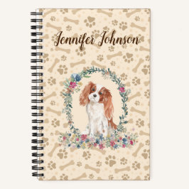Cuaderno Cavalier King Charles Spaniel Dog Paw Print Floral