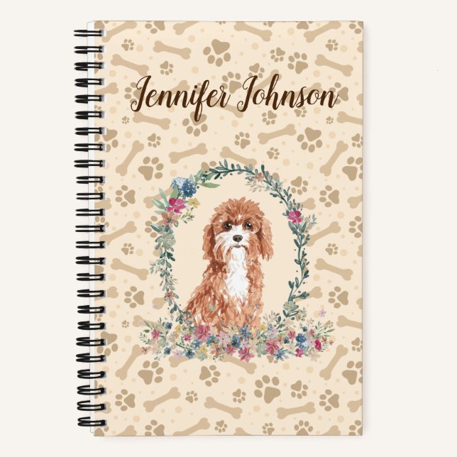 Cuaderno Cavapoo Perro Paw Print & Floral Cute (Anverso)